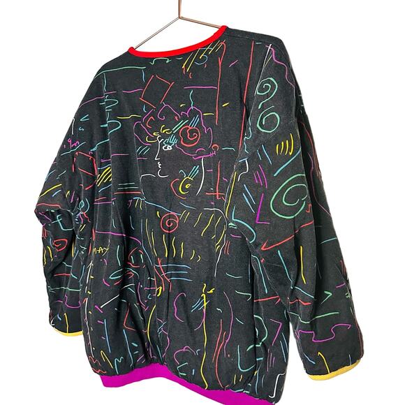 PETER MAX Vintage Custom Design Geo Face Neon Sign Reversible Sweatshirt Size L - Picture 8 of 9